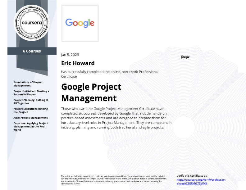 google project management certificate